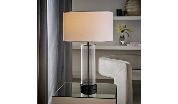 ValueLights Calin Black Glass Ribbed Table Lamp - White