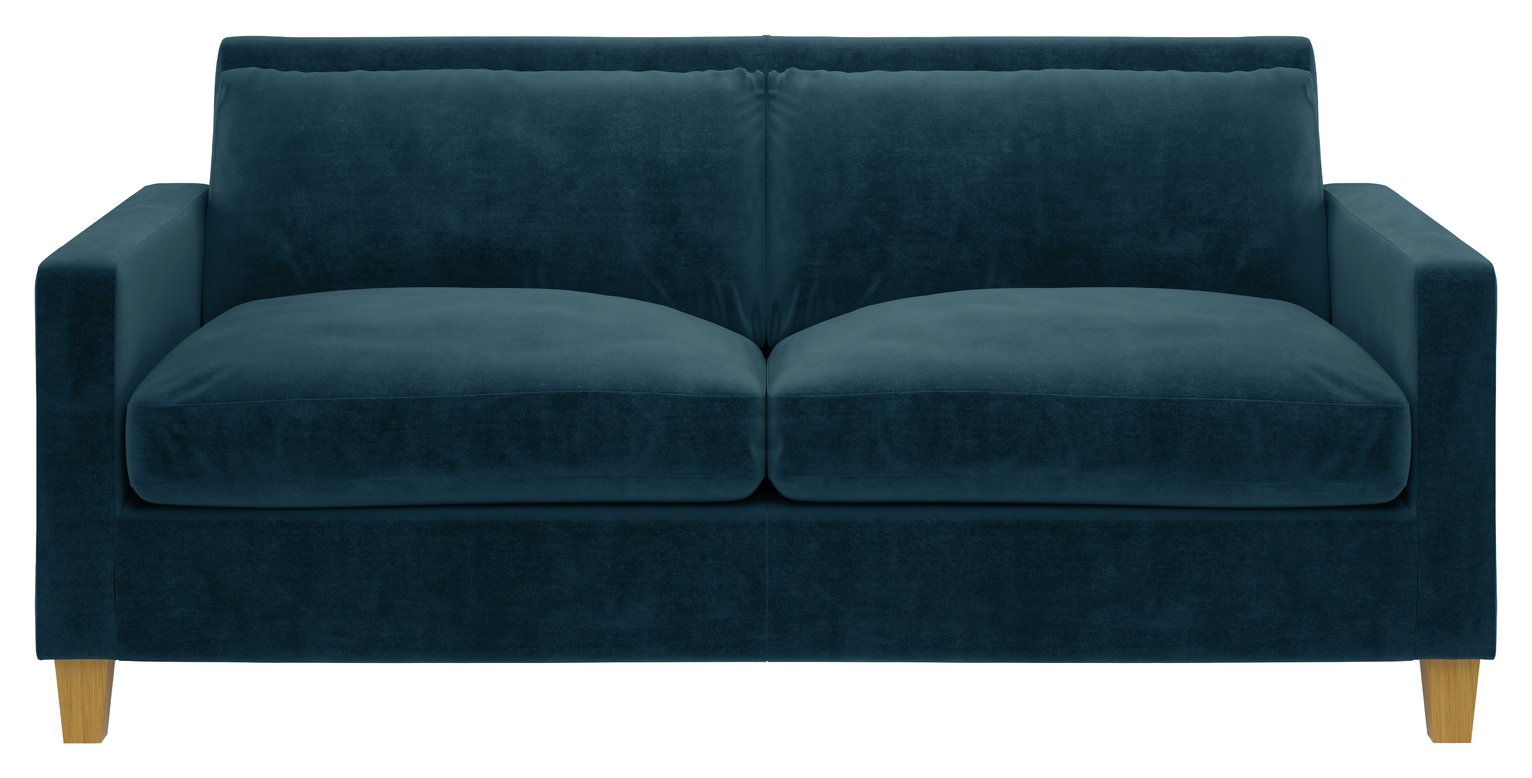 Habitat Chester Velvet 2 Seater Sofa - Light Feet - Ink Blue