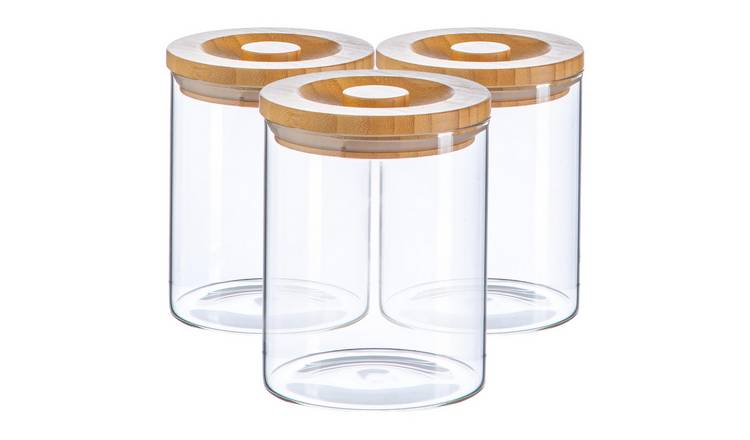 Argon Tableware Scandi Storage Jar with Wooden Lid - Pack of 3