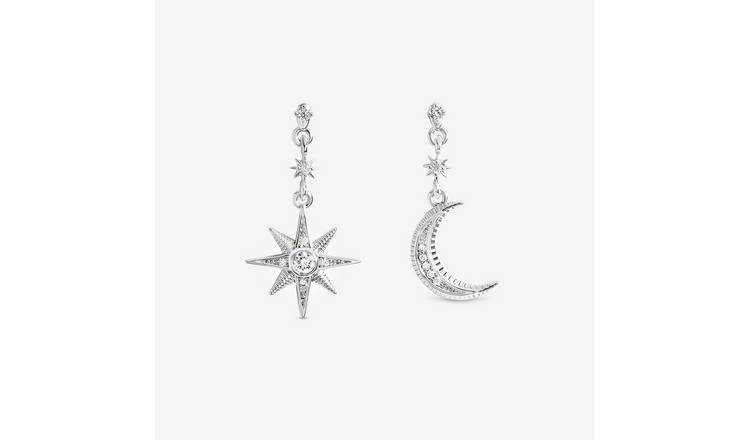 Inicio Silver Plated Mismatch Celestial Drop Earrings