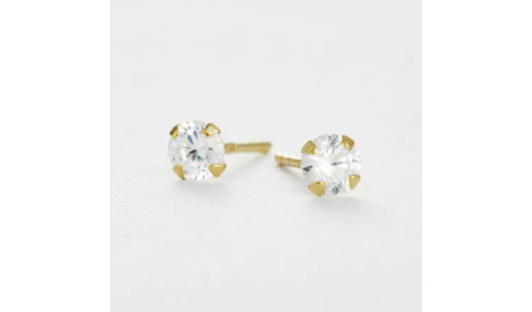 Revere Gold Plated Sterling Silver Cubic Zirconia Round Stud Earrings