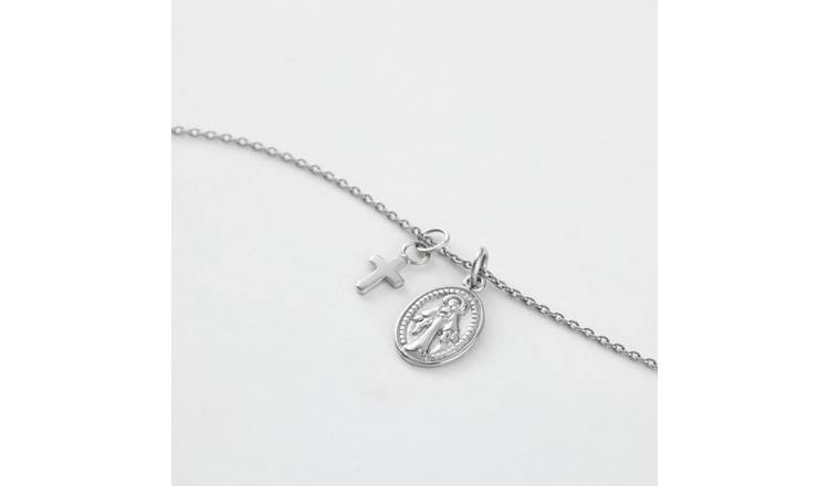 Revere Sterling Silver St.Christopher and Cross Pendants Necklace