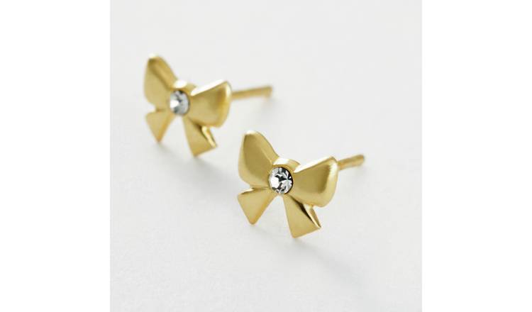 Revere Kids Gold Plated Sterling Silver Crystal Bow Stud Earrings