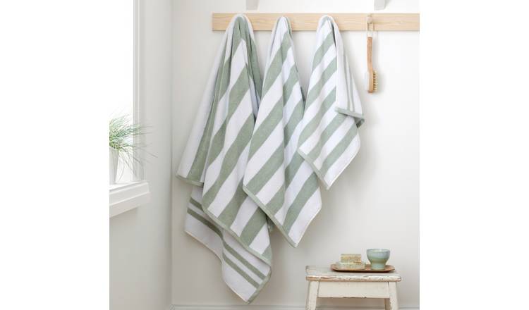 Catherine Lansfield Reversible Stripe Jacquard Hand Towel - Sage