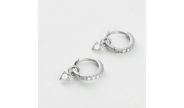 Revere Sterling Silver Cubic Zirconia Triangle Drop Huggies Earrings
