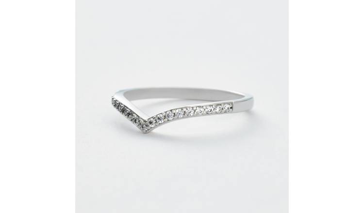 Revere Sterling Silver Wishbone White Cubic Zirconia Fashion Ring - Small