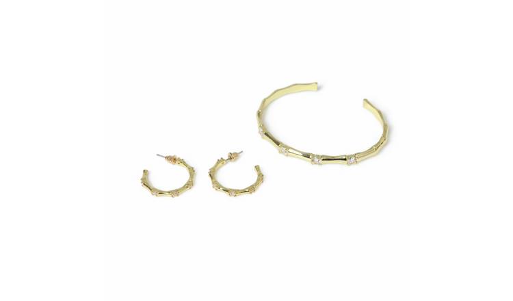 Liars & Lovers Gold Plated Bamboo Detail Bangle and Earrings Set
