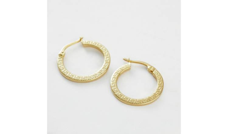Revere 0.5 Micron Gold Plated 925 Sterling Silver Greek Pattern Hoop Earrings