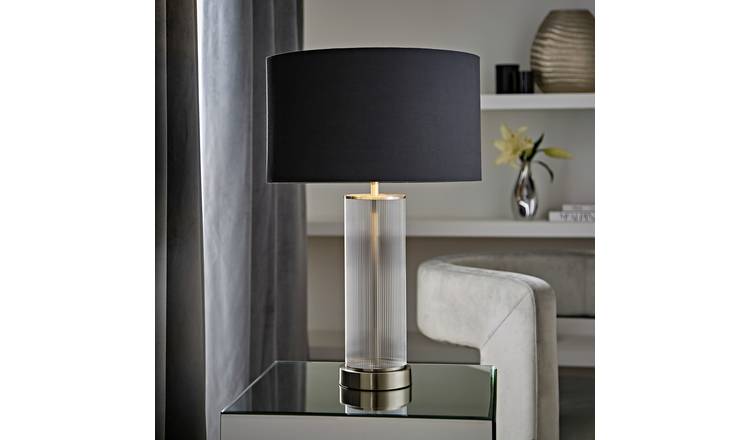 ValueLights Calin Glass Chrome Ribbed Table Lamp - Charcoal