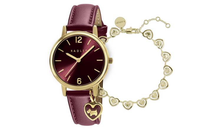 Radley Dark Cherry Leather Strap Watch and Bracelet Set