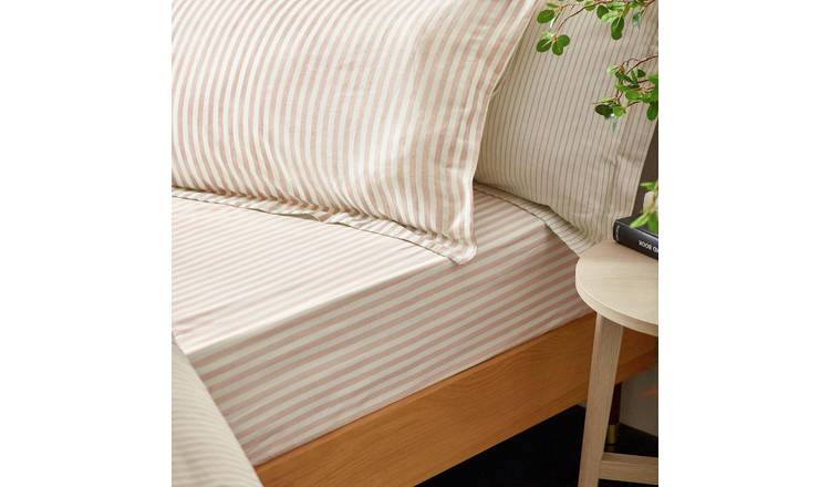 Yard Hebden Cotton Stripe Blush Pink Fitted Sheet - Single