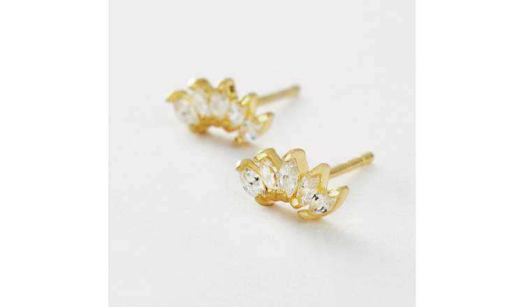 Revere Gold Plated Sterling Silver Five Marquise Cubic Zirconia Stud Earrings