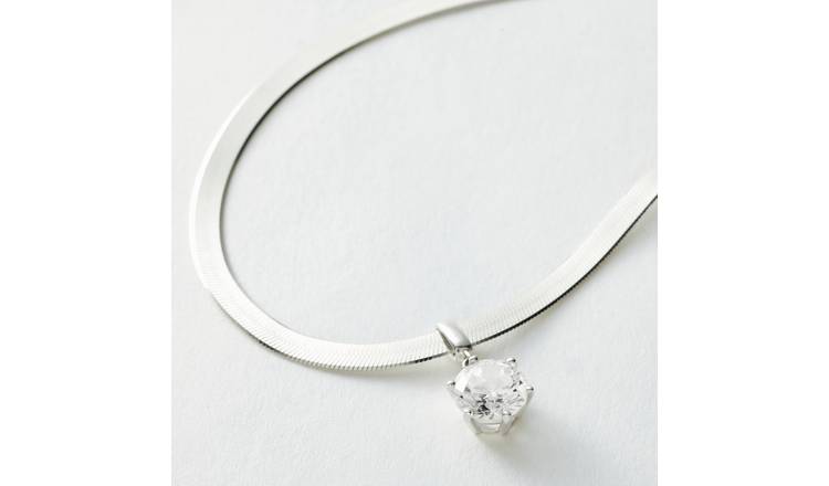 Revere Sterling Silver White Cubic Zirconia Pendant Snakechain Necklace
