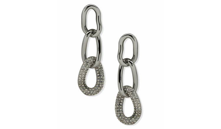DKNY Silver Tone Pave Link Linear Drop Earrings