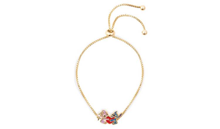 Disney Stitch Gold Plated Stitch and Angel Heart Charm Lariat Bracelet