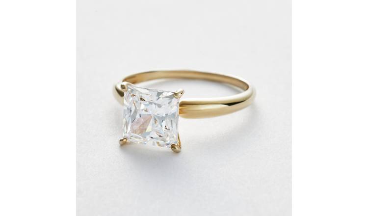 Revere Gold Plated 925 Sterling Silver Square Cubic Zirconia Ring - Large