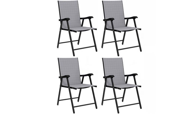 Outsunny Set of 4 Foldable Garden Dining Chair with Metal Frame - Light Grey