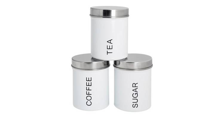 Harbour Housewares Round Metal Kitchen Tea Coffee Sugar Canisters - White