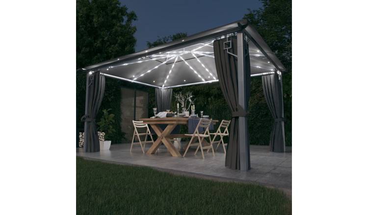 Walplus 4 x 3 m Aluminium Gazebo with Curtain and LED Lights - Anthracite