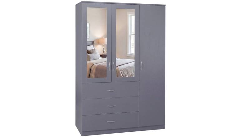 Vida Designs Riano 3 Door 3 Drawer Mirrored Wardrobe - Grey