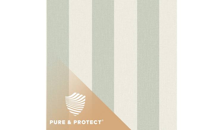 Grandeco Pure Protect Stratus Stripe Textured Antibacterial Wallpaper - Green