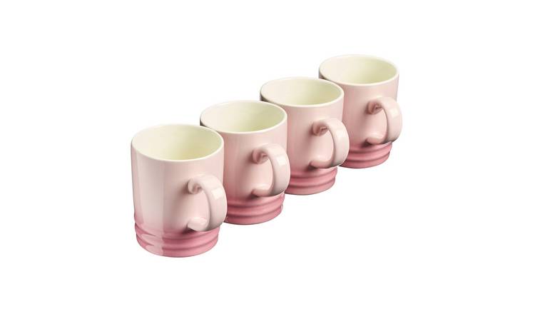 Cooks Professional Set of 4 Stoneware Tea Coffee Mugs 350ml - Pink