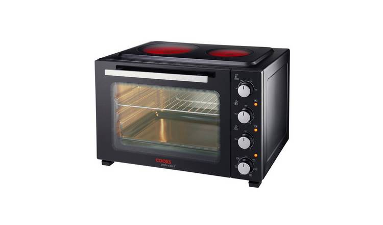 Cooks Professional 48L Mini Oven with 2 Ceramic Hobs - Black/Silver
