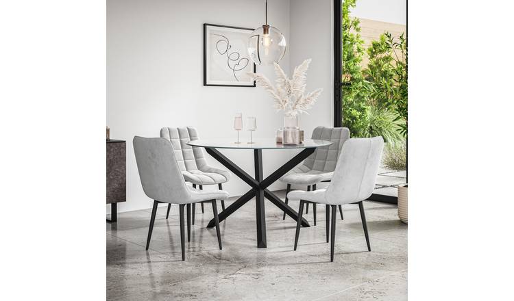 Furniture Online Malvern Nova Glass Top Dining Table & 4 Grey Chairs