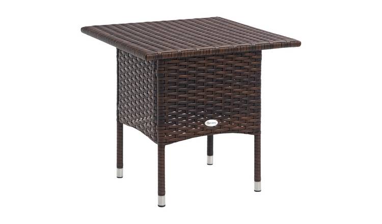 Outsunny Rattan Garden Side Table with Plastic Board - Brown