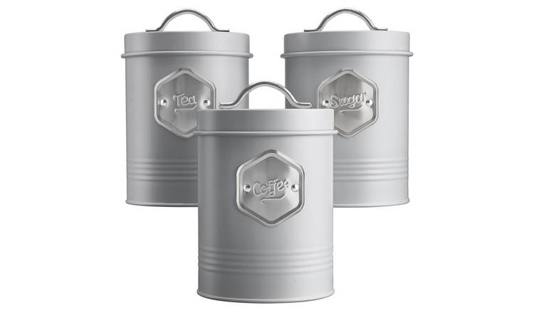 Cooks Professional 3pc Tea, Coffee and Sugar Kitchen Storage Set - Grey/Silver