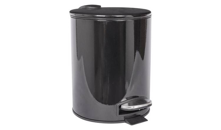 Harbour Housewares Round Stainless Steel Pedal Bin - 5L - Black