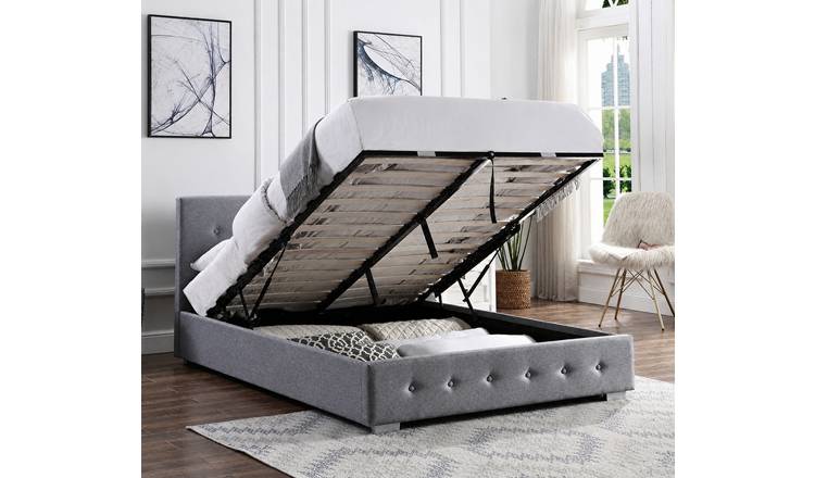Home Treats Small Double 4ft Ottoman Bed Frame End Lift Storage - Grey
