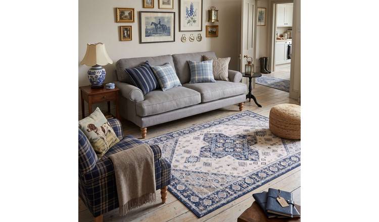 The Rugs Navy and Cream Montana Bordered  Rug - 80 x 150cm