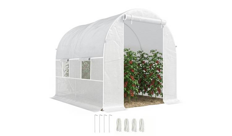 Outsunny Galvanised Steel Tunnel Greenhouse - White