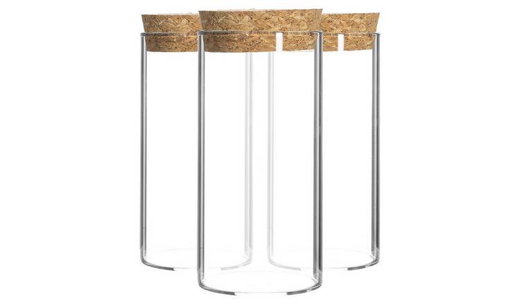 Argon Tableware Glass Storage Jars with Cork Lids - Pack of 3