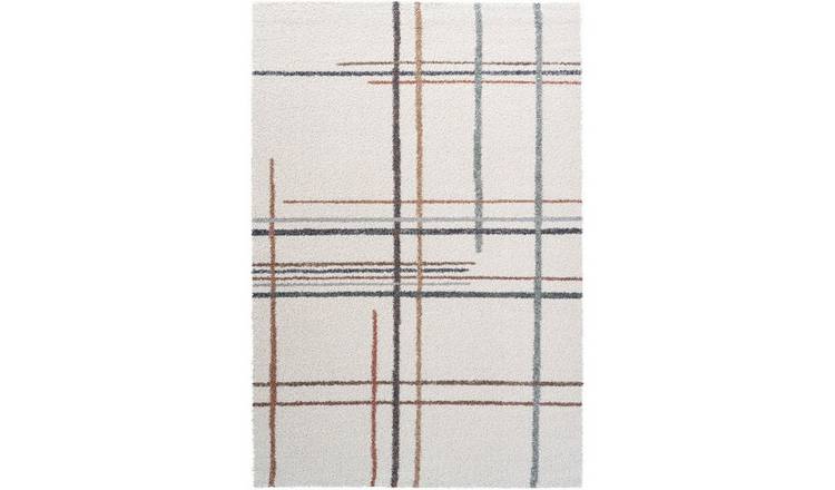 Mega Flooring White Shaggy Chequered Rug - 120 x 170cm