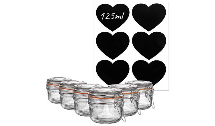 Argon Tableware Glass Storage Jars with Heart Labels - Pack of 6