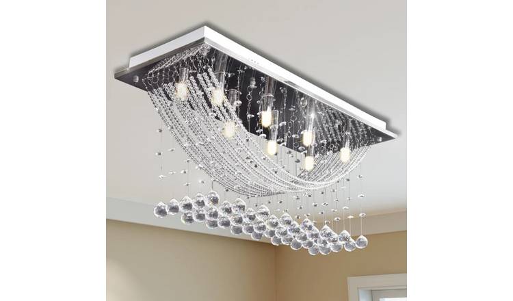 Walplus Ceiling Lamp with Glittering Crystal Beads 8 x G9 - White - 29 cm