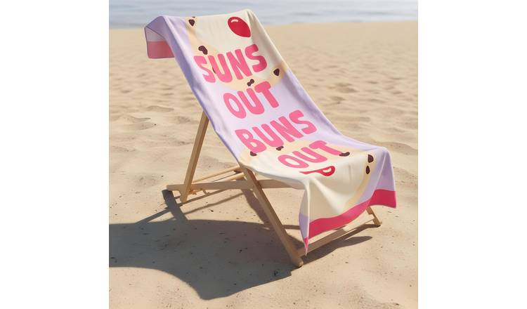 OHS Suns Out Buns Out Slogan Microfibre Beach Towel - Lilac