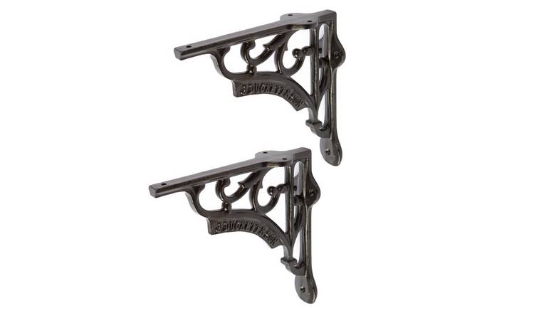 Hammer & Tongs Ornate Iron Shelves Bracket - Black - Set of 2
