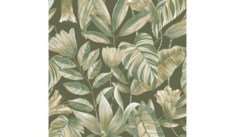 Grandeco Boutique Merida Botanical Leaves Embossed Wallpaper - Green