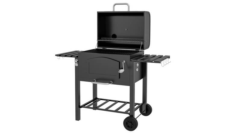 Outsunny Foldable Garden BBQ Grill with Adjustable Height - Black
