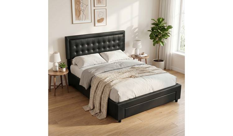 HOMCOM 5FT Kingsize Upholstered Ottoman Bed Frame with Storage Drawer - Black