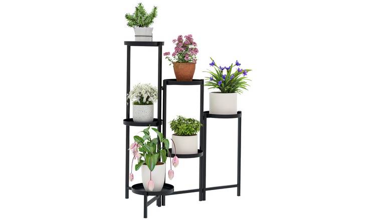 Outsunny 3 Tier Metal Foldable Corner Outdoor Raised Garden Bed - Black