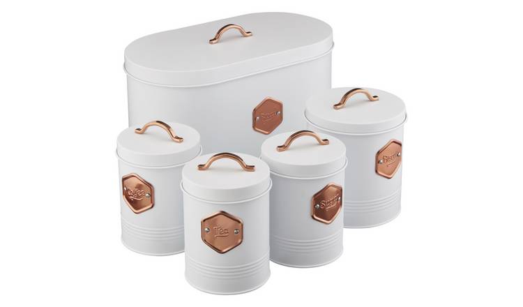 Cooks Professional 5 Piece Kitchen Cannister Storage Set - White/Copper
