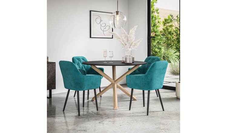 Furniture Online Malvern Anika Black Top Dining Table & 4 Blue Chairs
