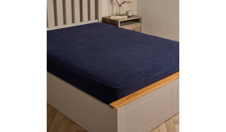 OHS Teddy Fleece Thermal Fitted Bed Sheet Navy - Super King