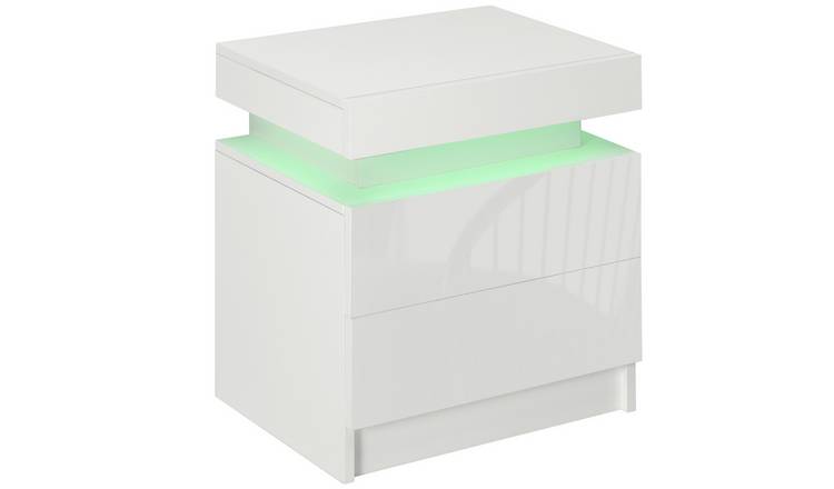 HOMCOM 2 Drawers Bedside Table with RGB LED Light - White