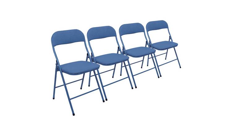 Harbour Housewares Fabric Padded Metal Folding Chairs - Blue - Pack of 4
