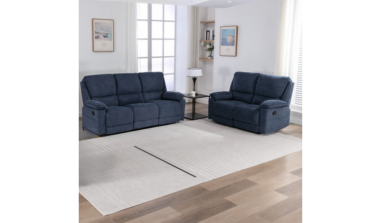 Furniture Online Sydney Manual Recliner Linen 2+3 Seater Sofa Set - Blue
